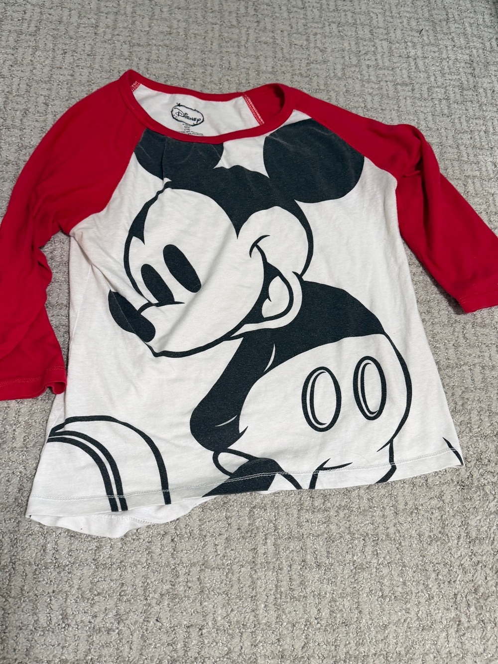 Disney Red & White Mickey Mouse Long Sleeve Raglan Tee